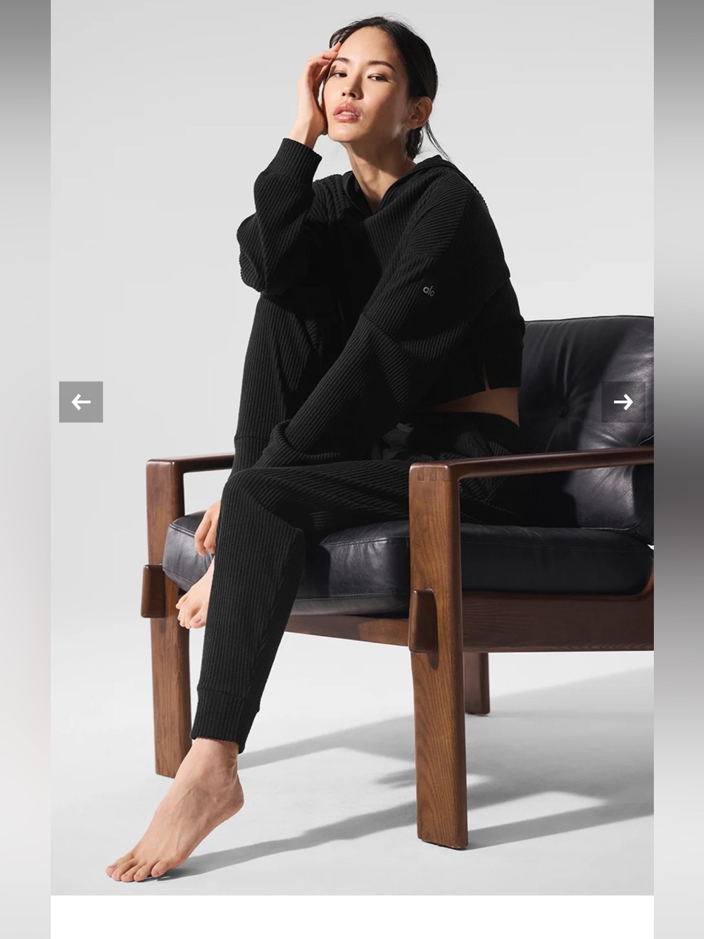 Alo Muse Set Black Ribed Cropped Hoodie and Pants set Size Small